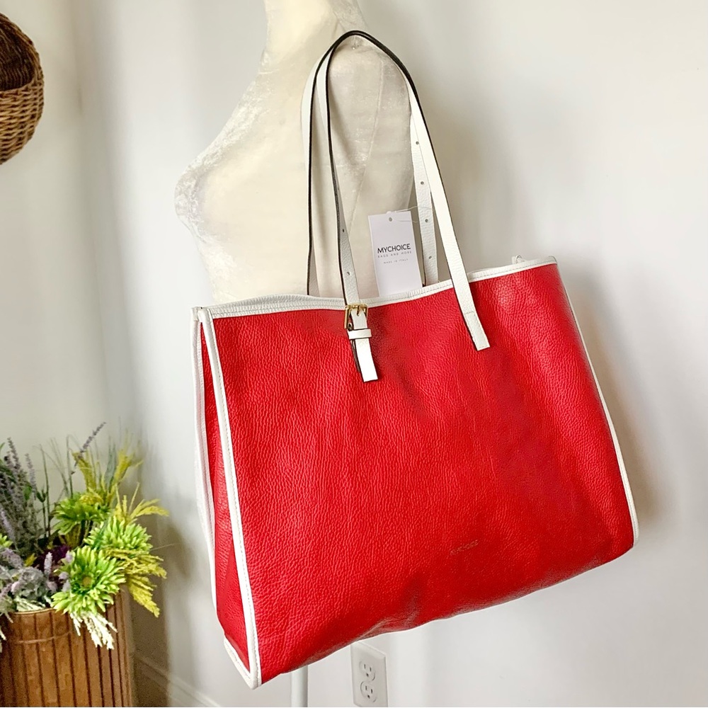 NWT MyChoice Italian Red Leather Shoulder Bag Tote